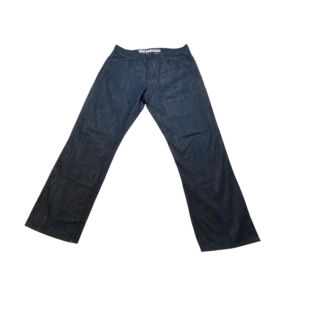 Sean John Denim Mens 36x34 Straight Leg Jeans Indigo Blue Slub 100%‎ cotton